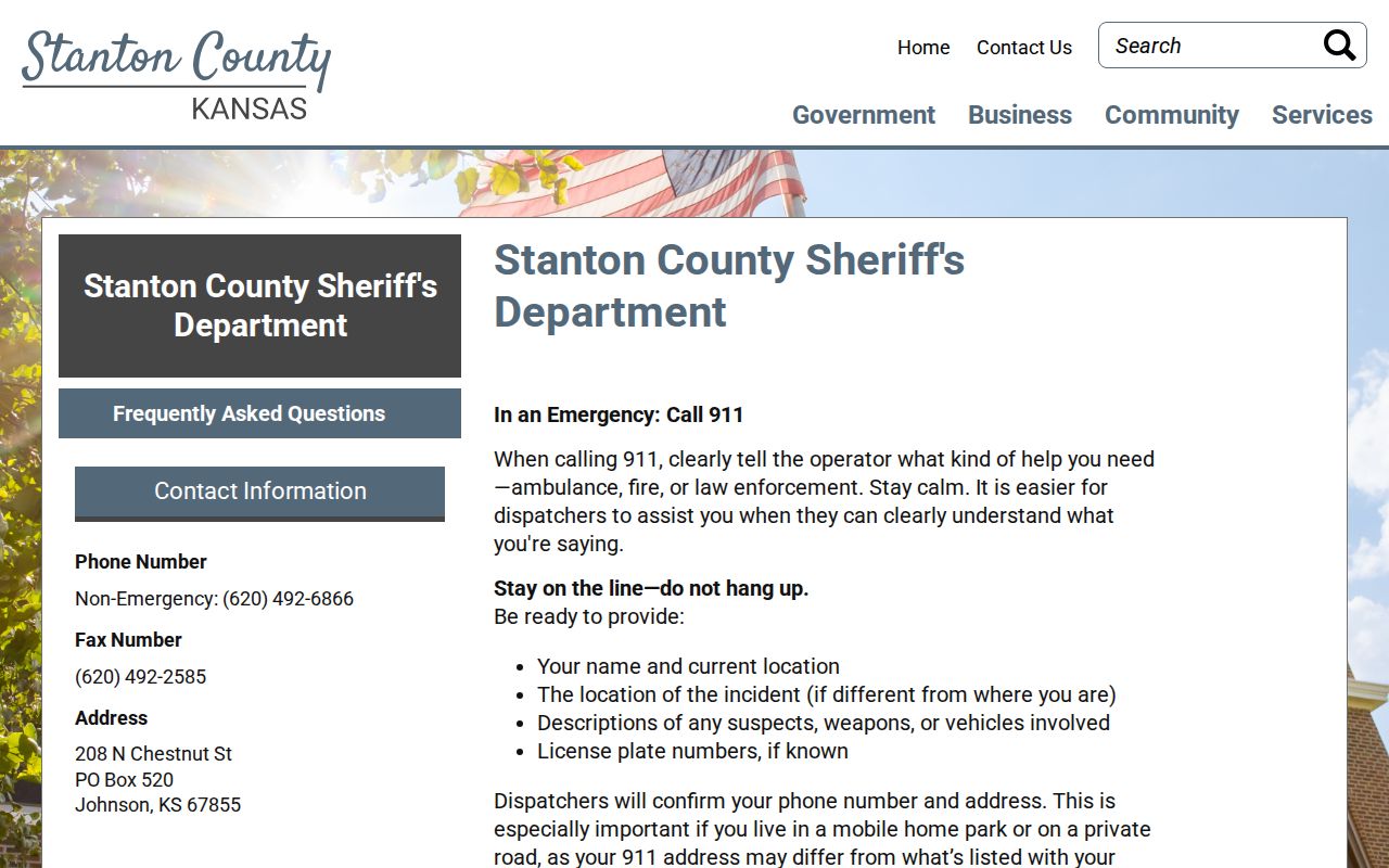 Official Stanton County Sheriff page used to identify the local custody contact